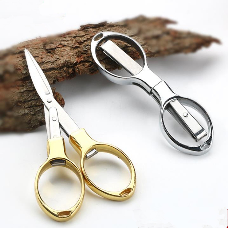 

New Stainless Steel Folding Scissors Fishing Scissor Keychain Camping Mini Cutter Random Color fast shipping F20172878