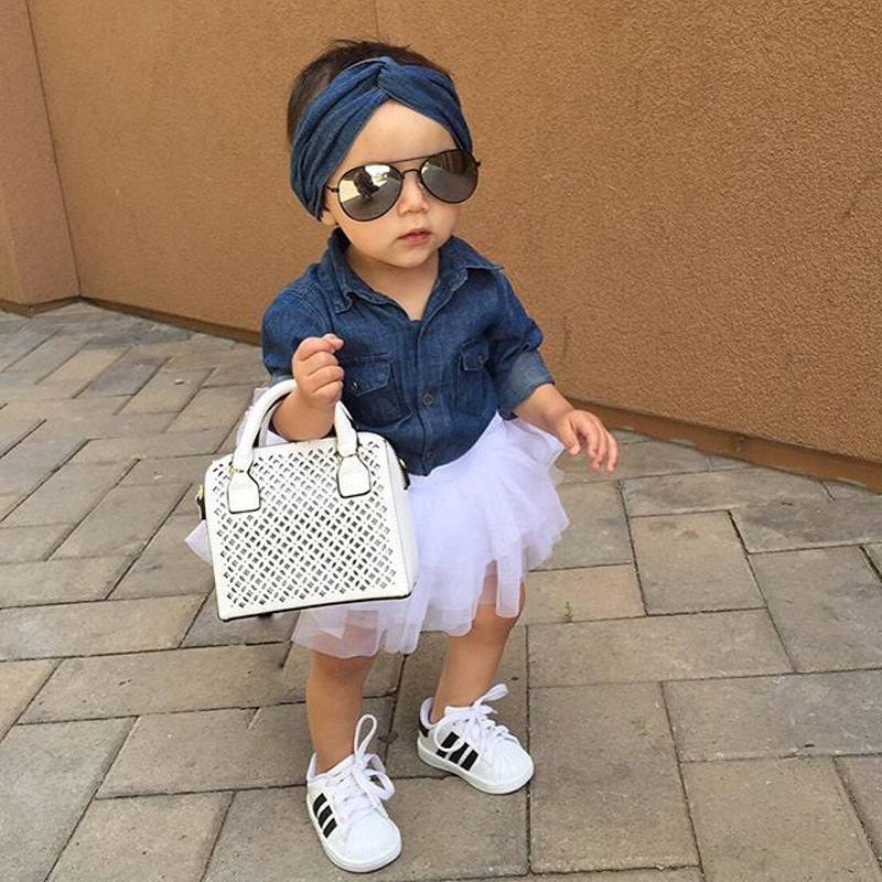 

cute Baby Girl Denim Fashion Set Clothing Children girl Long Sleeve Shirts Top+Shorts Skirt+Bow Headband 3PCS Outfits Kid Tracksuit, Prussian blue