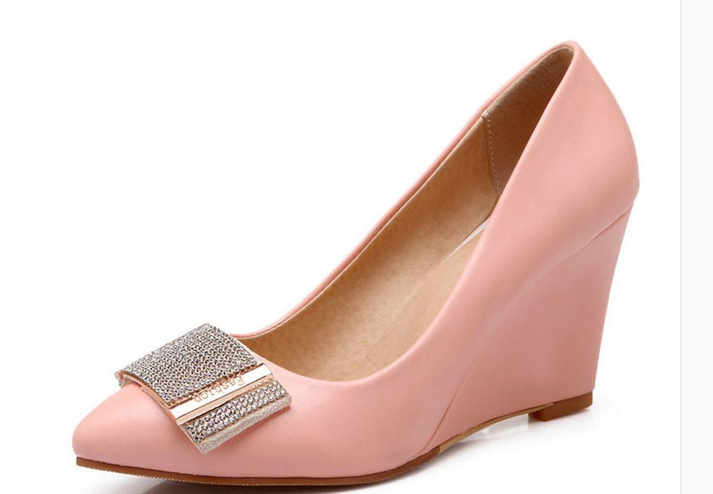 

Free send Hot Spring new women's shoes pointed end Slope heel Shallow mouth Single shoes, White