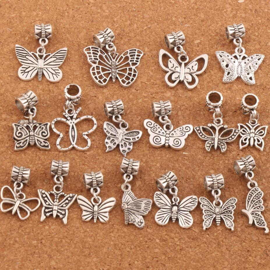 

mixed Butterfly Dangle Alloy Big Hole Loose Beads Tibetan Silve Fit Charm Bracelet Jewelry BM57 LZsilver 170PCS/lot