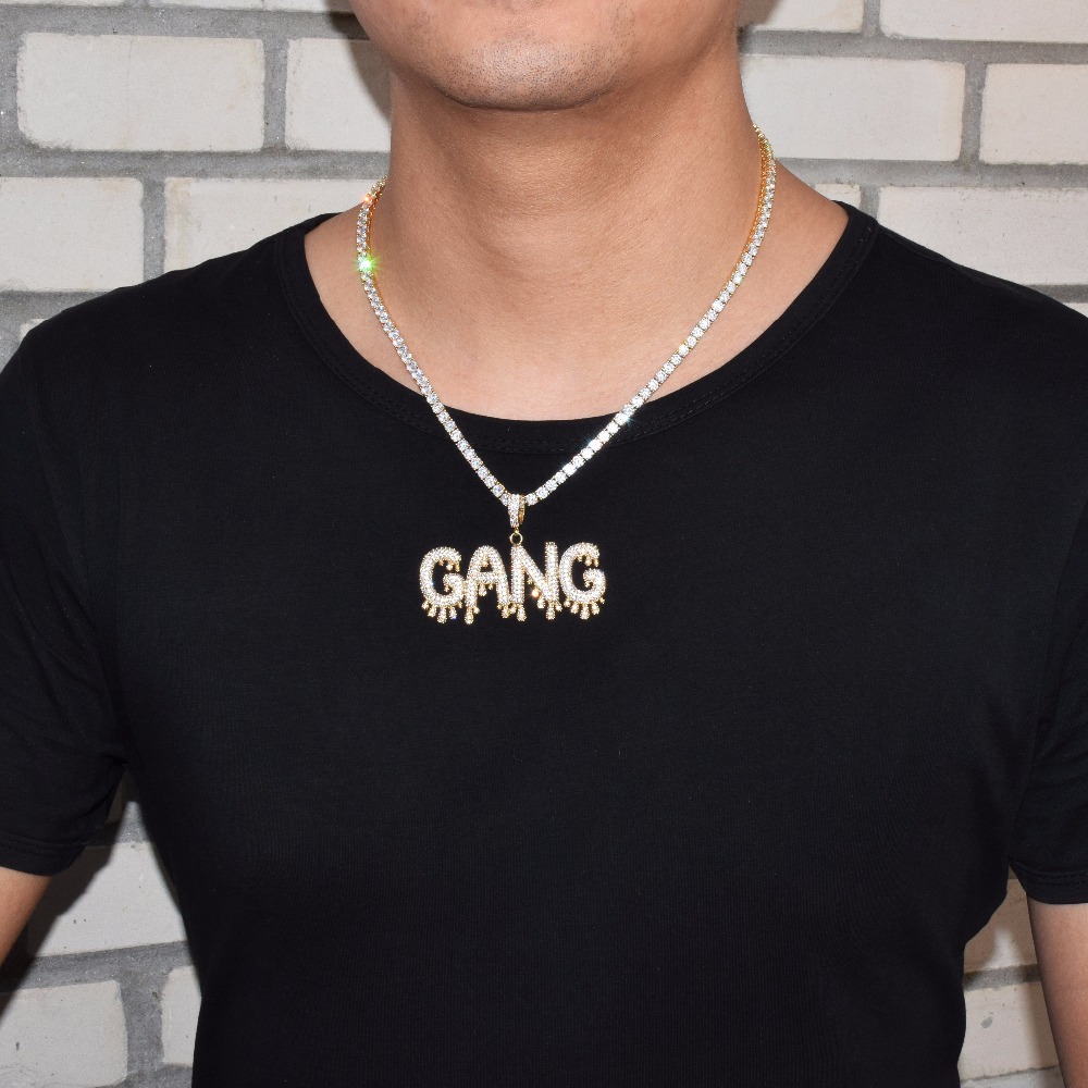 A-Z nom personnalisé hommes petites lettres goutte à goutte pendentifs colliers glace sur cubique Zircon Hip Hop bijoux avec chaîne de Tennis 4mm