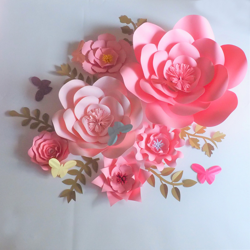 

DIY Artificial Giant Paper Flowers 6PCS+Leaves 6PCS+Butterflies 5PCS For Wedding & Event Baby Nursery Decor Video Tutorials, As picture