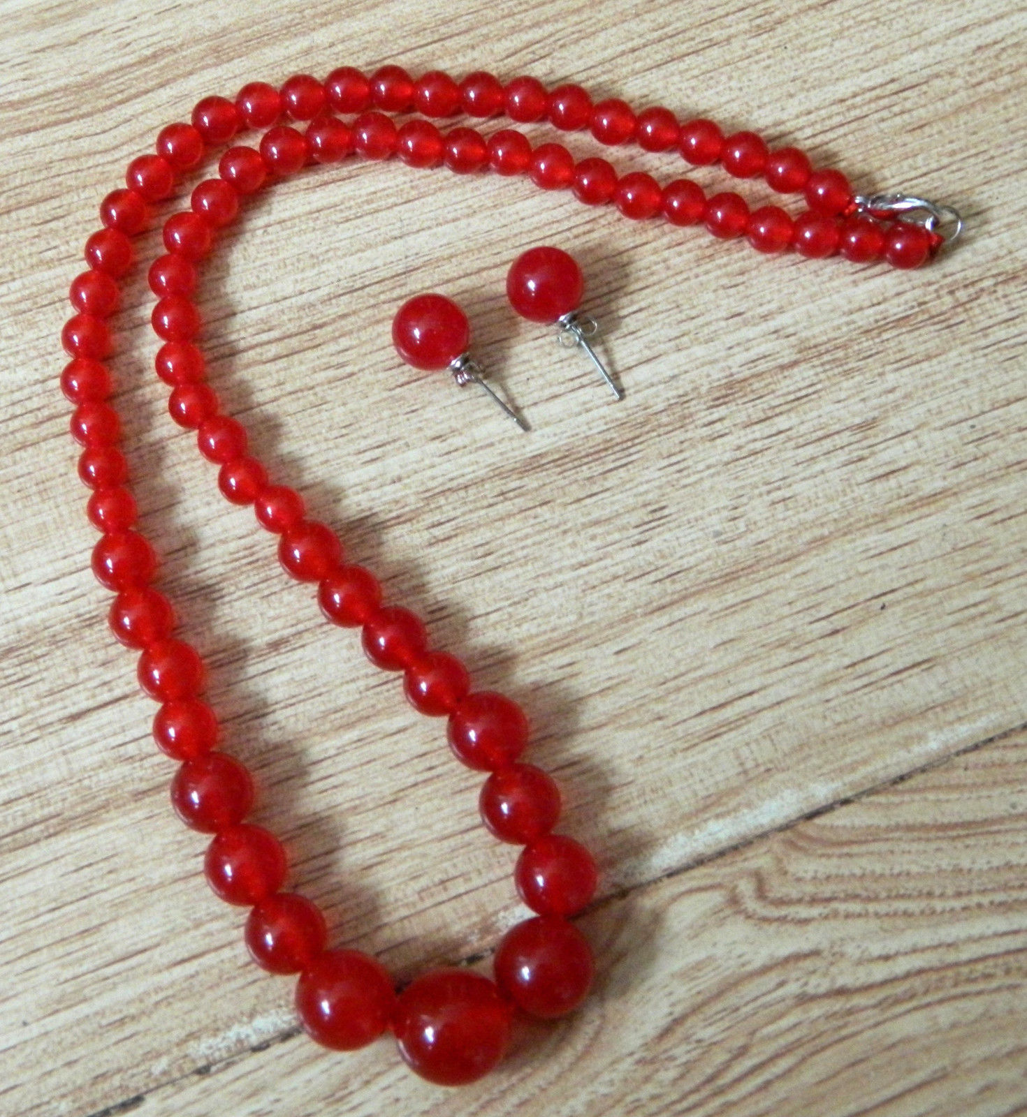 

Beautiful 6-14mm Natural Red Ruby Round Beads Necklace Earrings Set