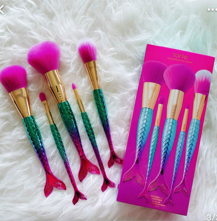 

Newest brand Makeup brushes 5 pcs kits cosmetics brush bright colors Mermaid make up brush tools Powder Contour brushes free shipping