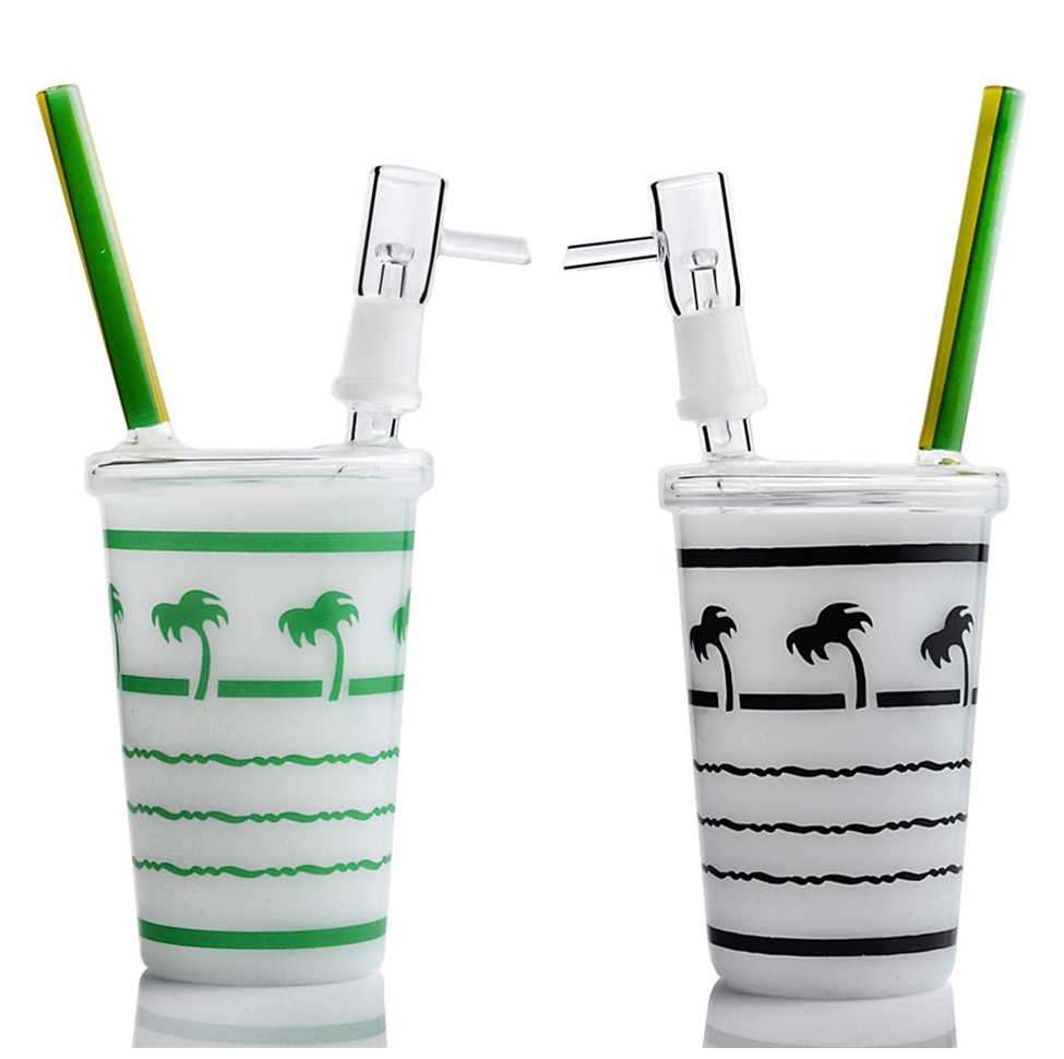 

jade cup bongs hookahs 14mm joint glass bong green beverage bottle oil rig coconut tree