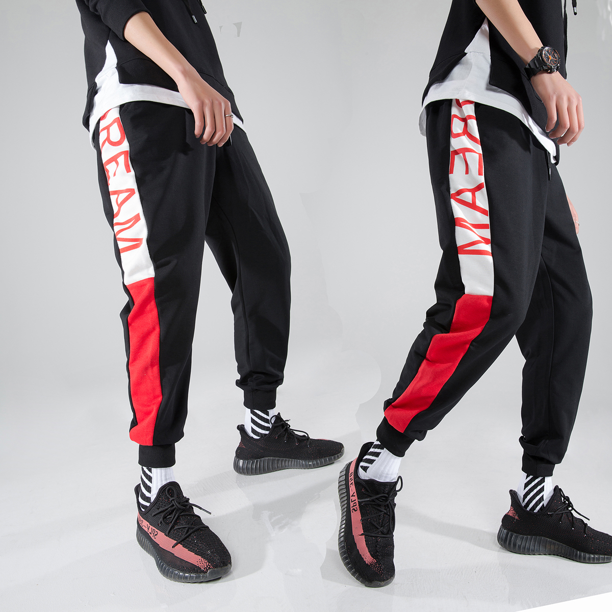 2018 Spring New Pattern Man Pants Fashoon Letter Printing Patchwork Color Leisure Time Pants Teenagers Bound Feet Trousers