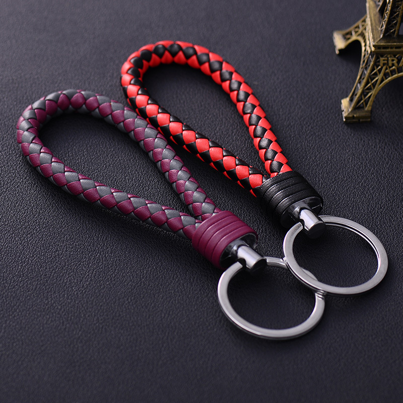 

New Popular Design Students Style Hnadmade 12 Colors Leather Rope Bag Car Keychain 12PCS Promotion Sale