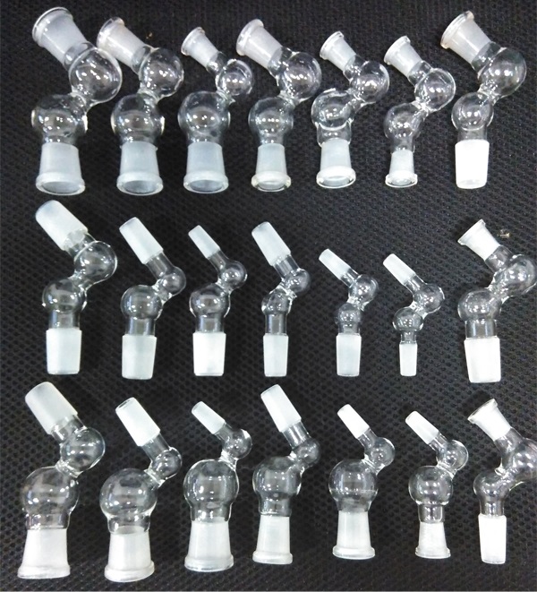 

china Manufacturer Glass Downstem 10-18 female male Glass Bong adapter Accessory Downstem with 45 degree Dropdown in Different Length