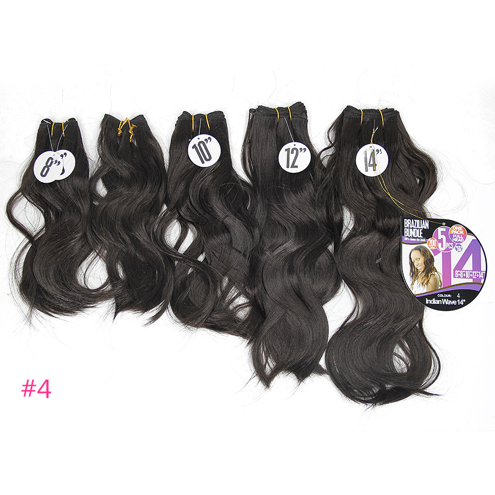 

Natural Wave 8-14" Synthetic Black Hair Bundles Body Wave Weave Hair Weft Sew In Hair Extensions Heat Resistant 5pcs/Pack One Head, Dark brown