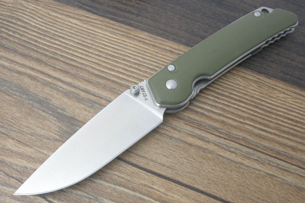 

Y-START Jin01-GR Folding Knife Tactical Outdoor Survival Camping Bushcraft Pocket Knife Liner Lock D2 Green G10 Handle
