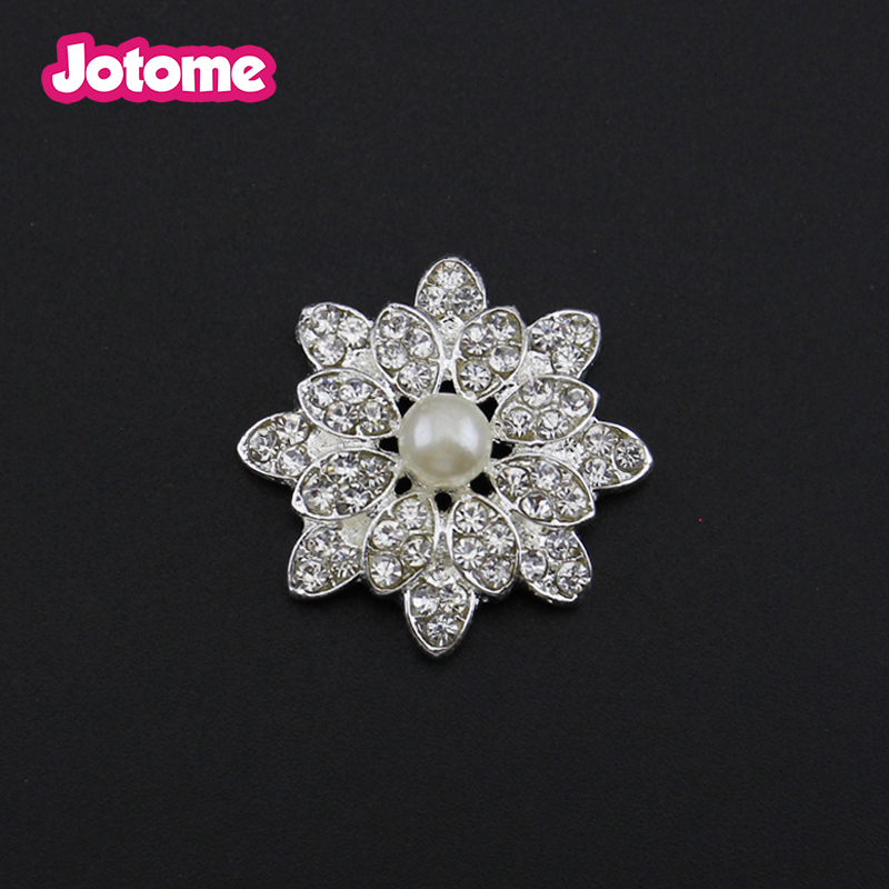 100pcs/lot 26mm Rhinestone Pearl Flower Flat back Button For Wedding Invitation card-image-415927889