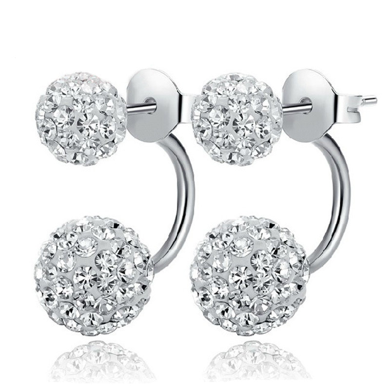 

Fashion Silver Plated Double Sided Crystal Rhinestone Tribal Hoop Balls Stud Earrings Womens Engagement Jewelry Gift