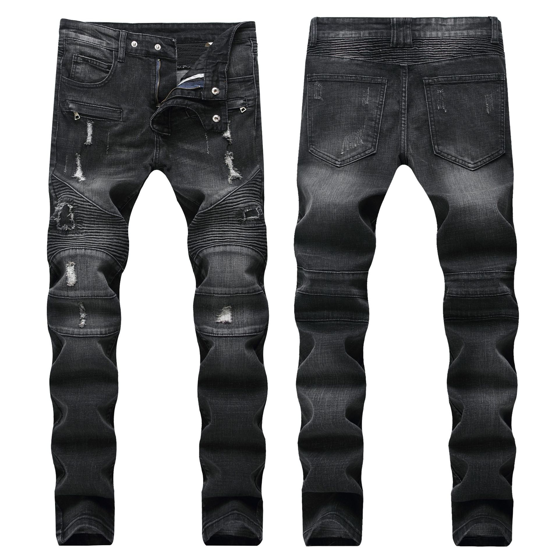

Men's Distressed Ripped Jeans Fashion Mens Jeans Slim Motorcycle Moto Biker Causal Mens Denim Pants Hip Hop Men Jeans
