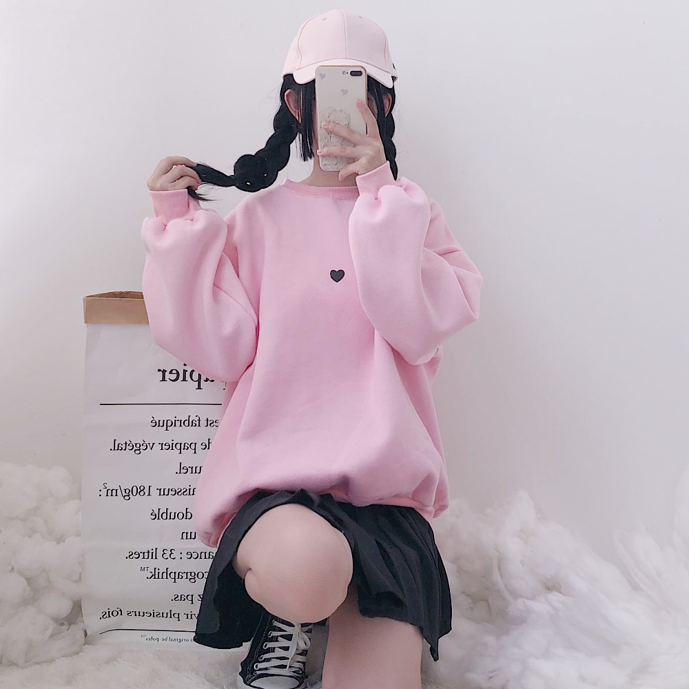

2 colors 2018 autumn and winter loose love long-sleeve pullover thicking sweatshirts womens (M2840, Pink
