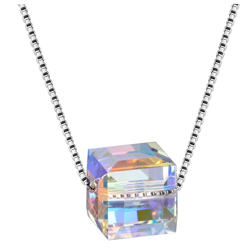 

Luckyshine Fashion Simple Design 6Pcs/Lot Colorful sugar aurora Crystal Zircon Silver Plated Square Wedding Pendants+Chain Jewelry