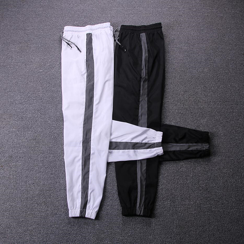 

Autumn Winter Reflective men sweatpants couple style hip hop streetwear track pants elastic waist fashion joggers trousers women, Black