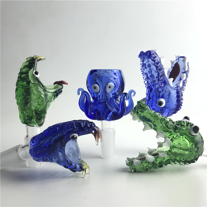 

14mm 18mm Animal Bowl with Thick Hookah Pyrex Colorful Green Blue Snake Octopus Crocodile Bong Bowls for Glass Water Pipes Herb Tobacco Smoking