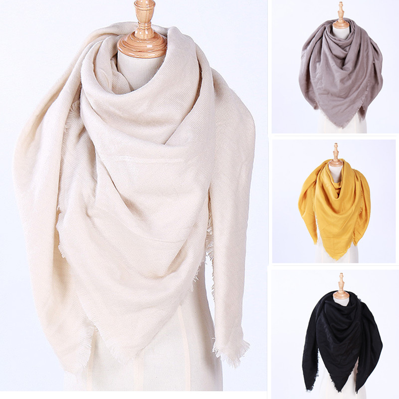 2018 New Fashion Winter Scarf For Women Triangle Warm Scarf shawls Women solid color Blanket faux Cashmere Scarves yellow black