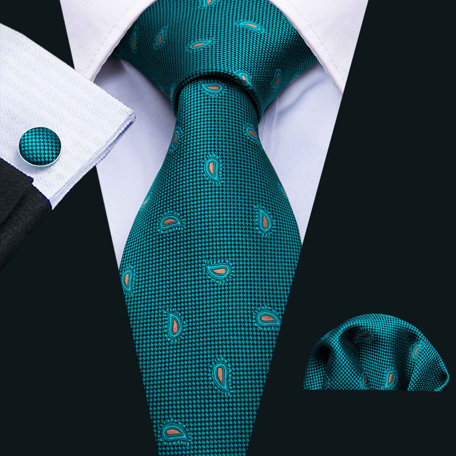 Ties Silk Tie Mens wholesale Green Neck Ties Wedding Party Paisley Necktie British Style Business Ties Freeing shipping N-5046