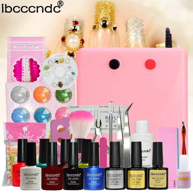 

Nail Set 36w UV Lamp Dryer With 8pcs Nail Gel Polish Soak Off Manicure Products Gel Matt Top Base Coat Kit For Art Tools, As pic