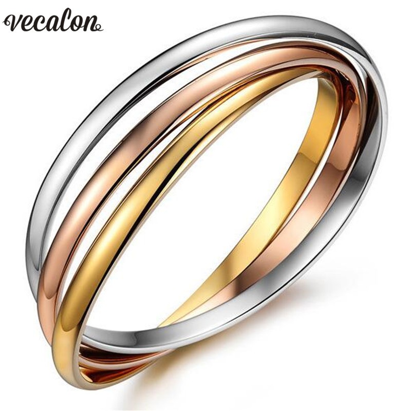 Vecalon Bureau Fashion Lady croix Bangle 3 couleurs en acier inoxydable 316L de soirée de mariage Bracelet pour femmes Bijoux hommes