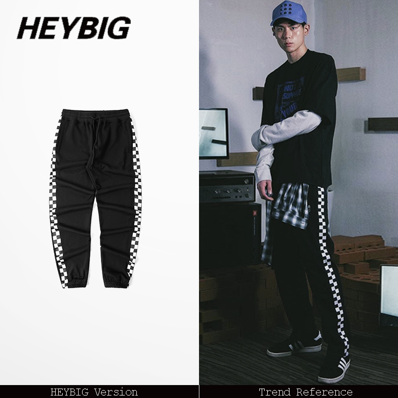 

Japanese x American truck pants HIGH STREET fashion men Joggers Asian size!! hip hop trousers 2017 side checker sweatpants, Black