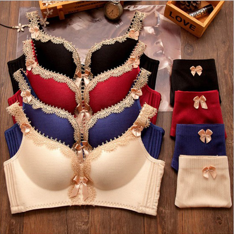 New Brand Sexy Seamless Palace Ting Lasi Gather No rims Underwear Lace Lingerie Adjustable Super Push Up Bra Set with Panty-image-407982237