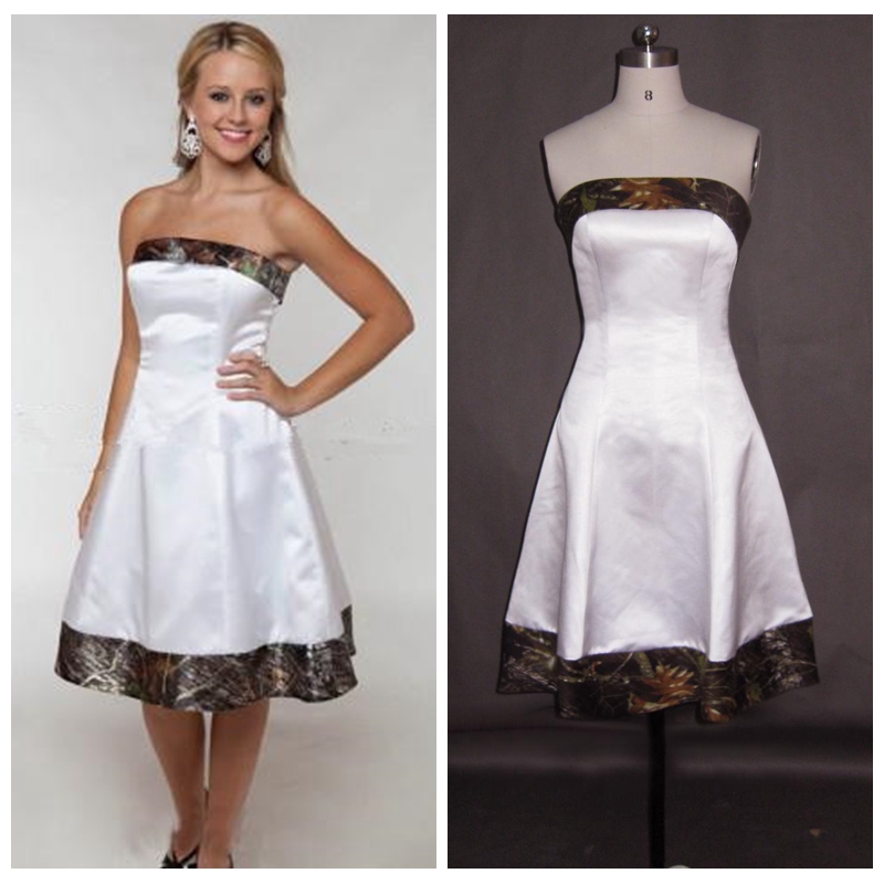 

2018 Strapless Simple Real Photos A-Line Wedding Dresses Lace Up Back Bridal Gowns Short Satin Wedding Wear Cheap, Silver