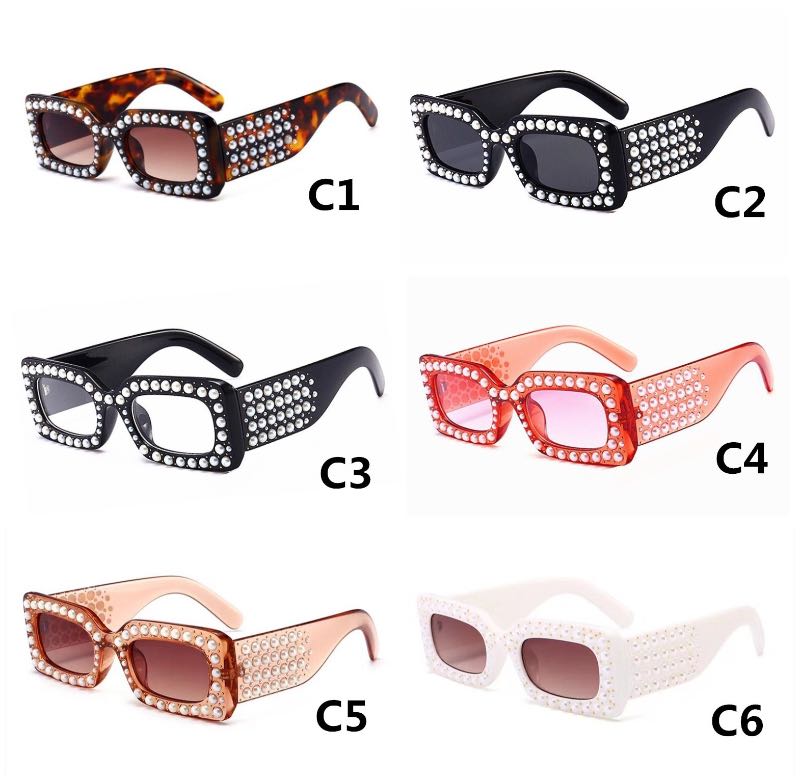 

Pearl Inlay Sunglasses Wide Square Frame Vintage Sun Glasses Fashion Style 6 Colors Wholesale Eyewear