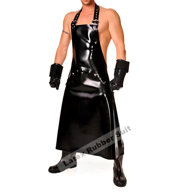 

Latex Rubber Apron Full Length Latex Men's Suit 0.6mm Thickness sexy, Black