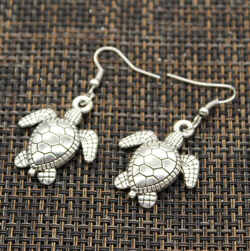 

New Earrings 50Pair/lot Silver plated Sea Turtle Charms Earrings Ear Stud For Women Popular Jewelry, Golden