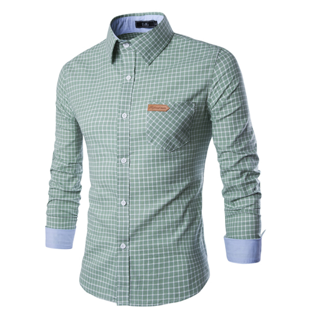 

2018 Fashion Men Autumn Casual Plaid Print Long Sleeve Button Slim Shirt Top Blouse shirt in plaid for men camiseta masculina, Pink