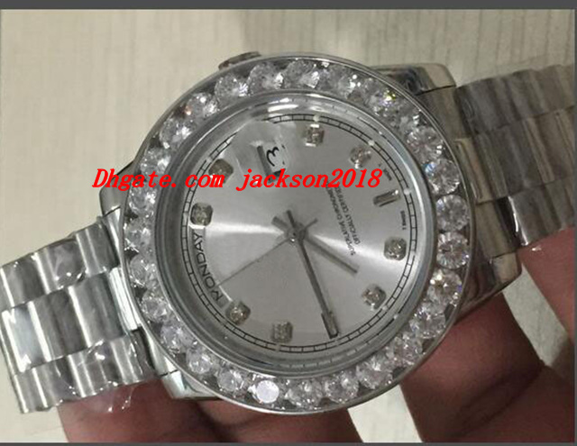 

luxury watches 2018 stainless steel bracelet men's 36mm 18k white bigger diamond dial & bezel quickset 2yr automatic mens watch wristwa, Slivery;brown