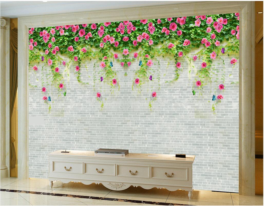 

3d wallpaper cloth custom photo Romantic flowers and flowers climb the wall Home decor 3d wall murals wallpaper for walls 3 d living room, Red