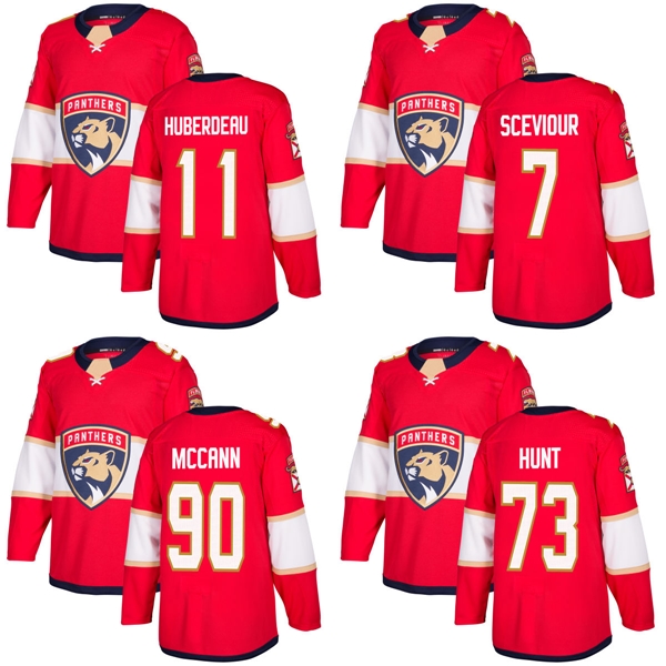

2018 Men Florida Panthers 73 Dryden Hunt 11 Jonathan Huberdeau 7 Colton Sceviour Jared McCann Red Custom Hockey Jerseys, Custom any name & no