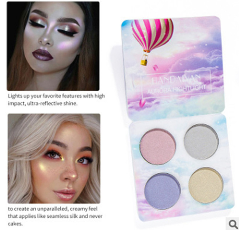 

new 4 colouR Eyeshadow HANDAIYAN Chameleon Highlighter Palette Face Contour Makeup Highlighting Bronzer Glow Aurora Shimmer Cosmetic Kit, Multi