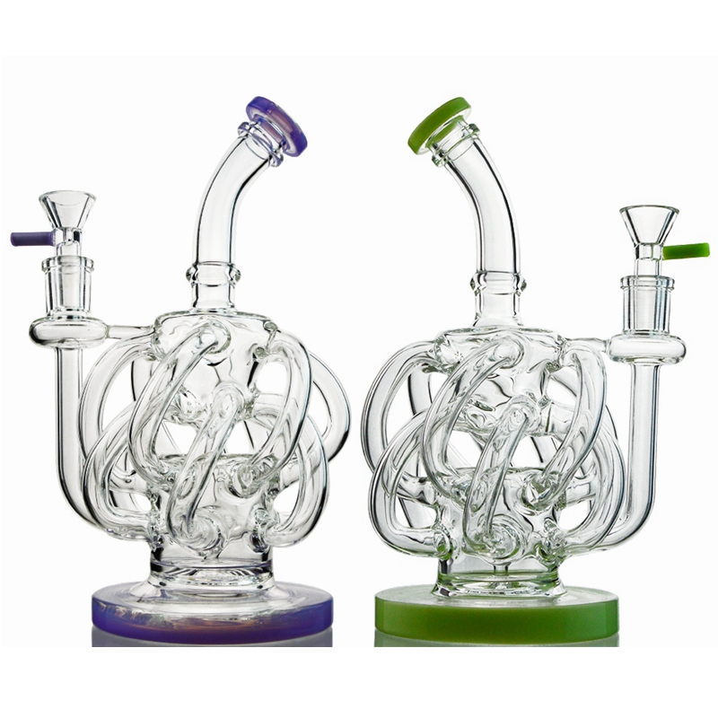 

Super Vortex Glass Bongs Tornado Cyclone Oil Dab Rigs 12 Tube Recycler Bong 14mm Joint Green Purple Water Pipes With Heady Bowl XL137