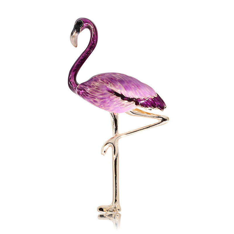 

Unisex Fashion Men Women Brooch Gold Plated Blue/Green/Red/Purple Black Flamingo Suit Lapel Pin Brooch for Party Wedding NL-703, Gray