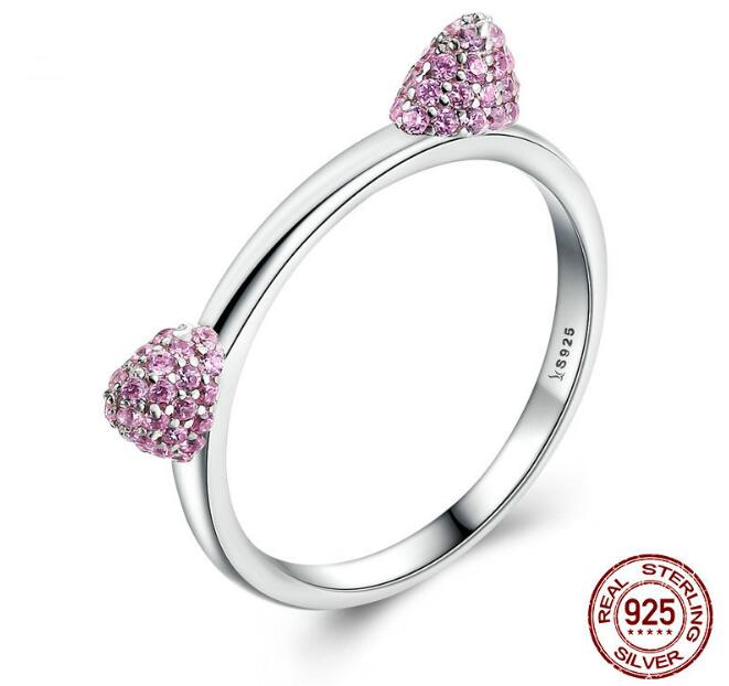 

925 Sterling Silver Cute Pink Diamond Cat's Ears Ring for Bridemaid,Engagement Sweety and Romance 100% Silver Ring in True Love Meaning