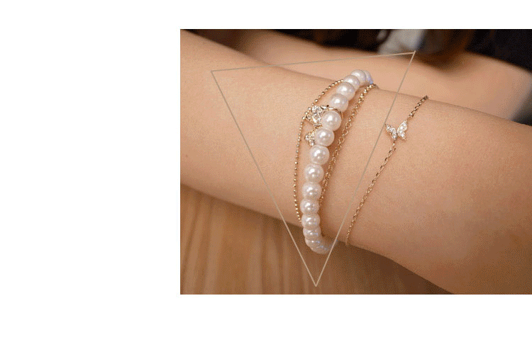 

Fashion Lady Multilayer Pearl Bracelet Sweet Lady Rhinestone Bow Three Layer Bracelet wholesale Free Shipping, Black