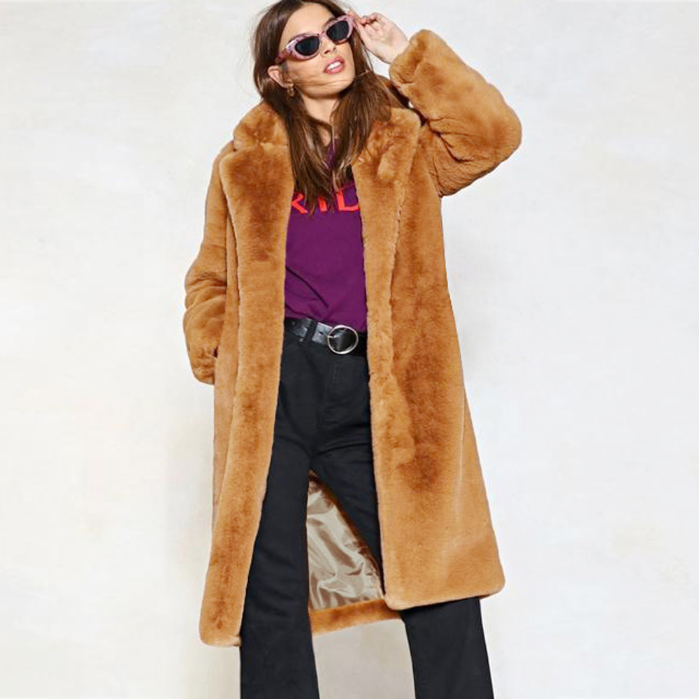 

Womens Ladies Warm Faux Fur Coat Jacket Winter Solid Parka Lapel Outerwear jacket zipper Pockets winter coat women hooded, Brown