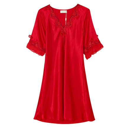 

New Women Satin Sleepwear Silk Nightgown Half Sleeve Embroidery Night Dress Sexy Lingerie Nightie Dress Shirt Nightwear Homewear S, White