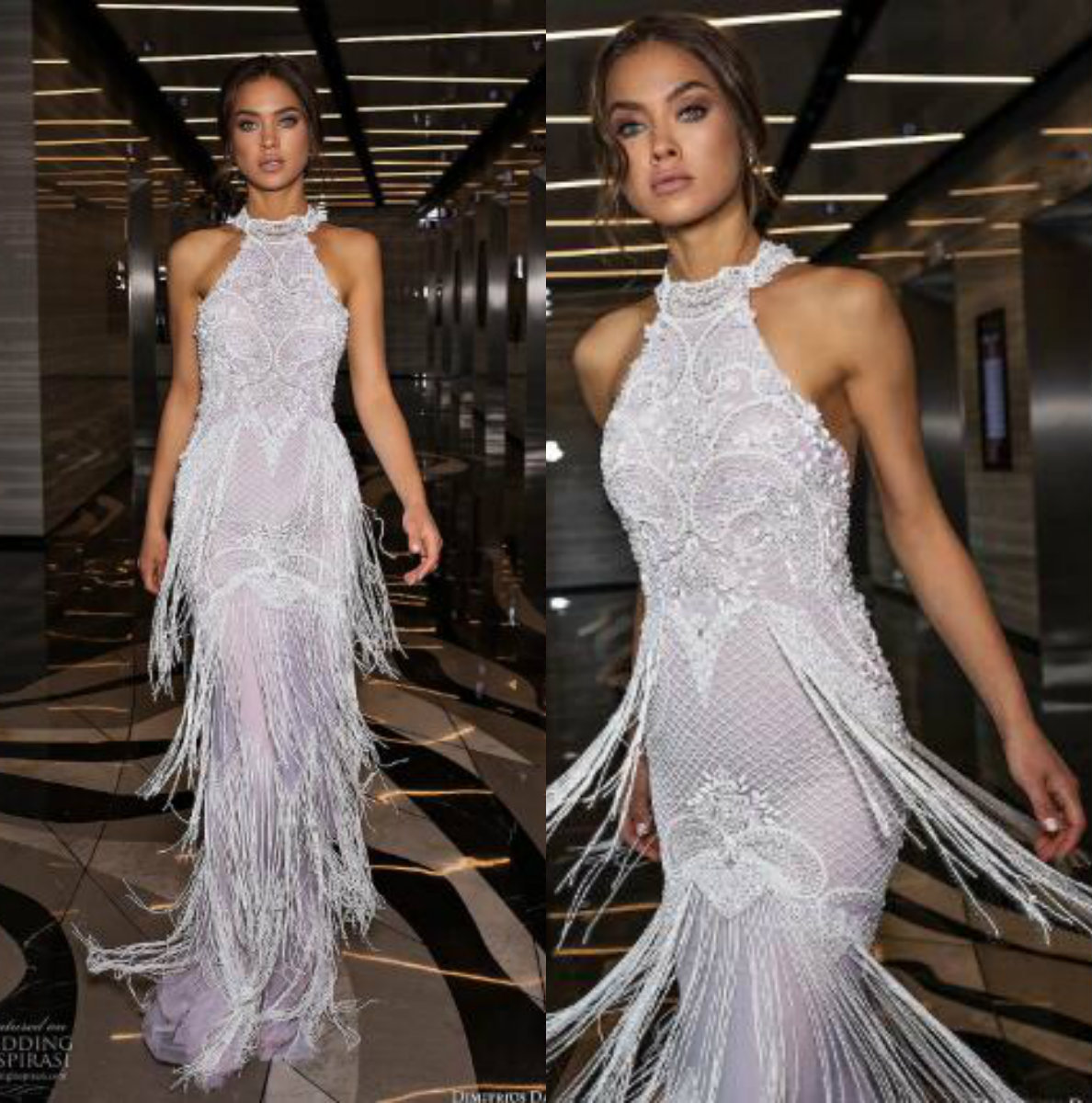 

Glamorous Julie Vino Wedding Dresses Halter Tassels Beach Wedding Dress Bridal Gowns Backless Beading Vestido De Novia, Black