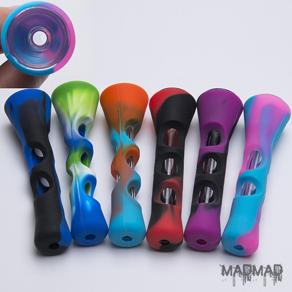 

Silicone smoking hand pipe for herb/ tabacco with glass tube inside Food Grade smoke accessories bong