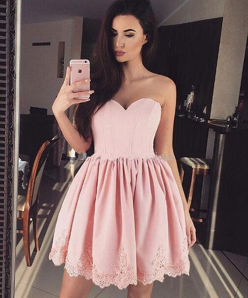 

Blush Pink Applique Short Homecoming Dresses Cocktail Gowns Sweetheart Backless Prom Party Dress Custom Made, Fuchsia
