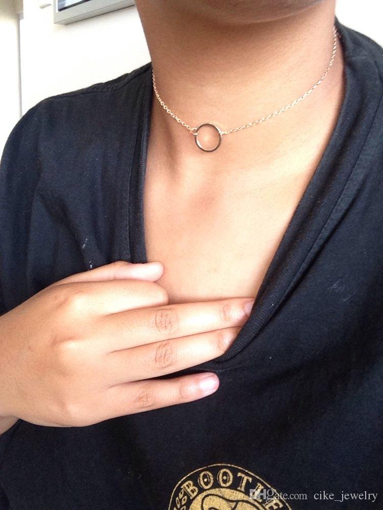 

Fashion Jewelry Ring accessory with gold plated Metal Chain Circle Lariat For Women Necklace Lover Gift Choker, Golden;silver