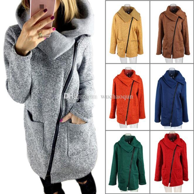 Side Zipper Winter Autumn Coat Long Sleeve Fleece Hoodie Sweater Outdoor Casual Pullover Top Clothes High Collar Jacket for Ladies BY0493-image-433360069
