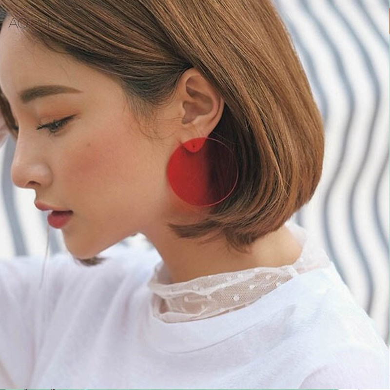 

Aomu Simple Design Geometric Earrings Female Transparent Big Round Circle Acrylic Stud Earrings For Women Brincos Jewelry 4 Cm 10Pairs