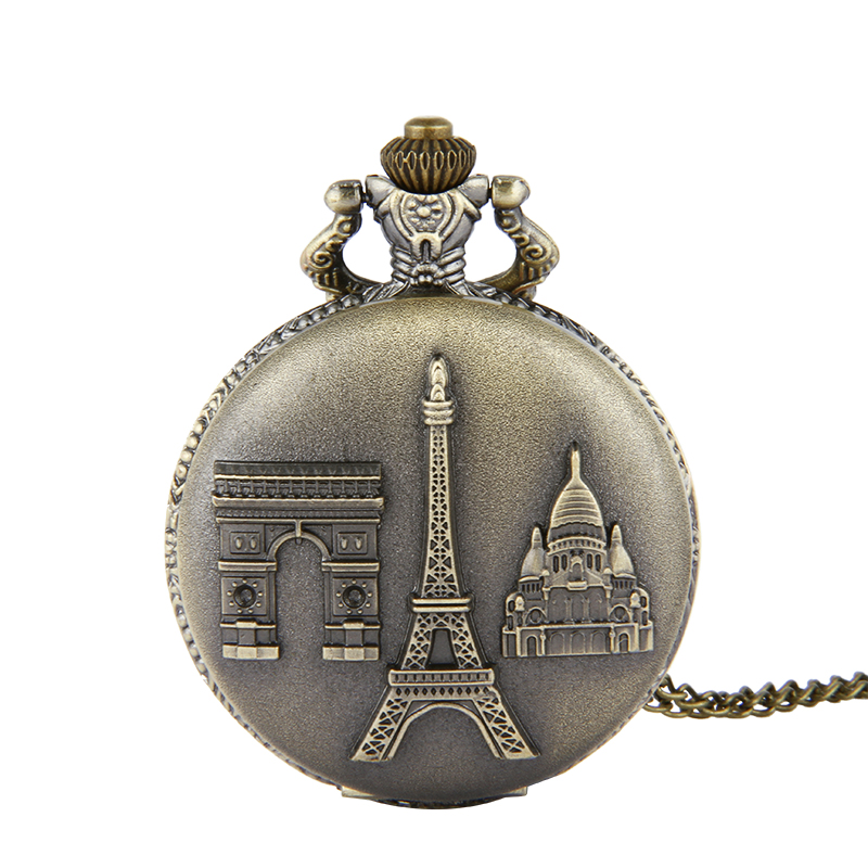 

Wholesale 50pcs/lot classic Tower Pocket watch vintage pocket watch Men Women antique models Tuo table watch PW145, Bronze