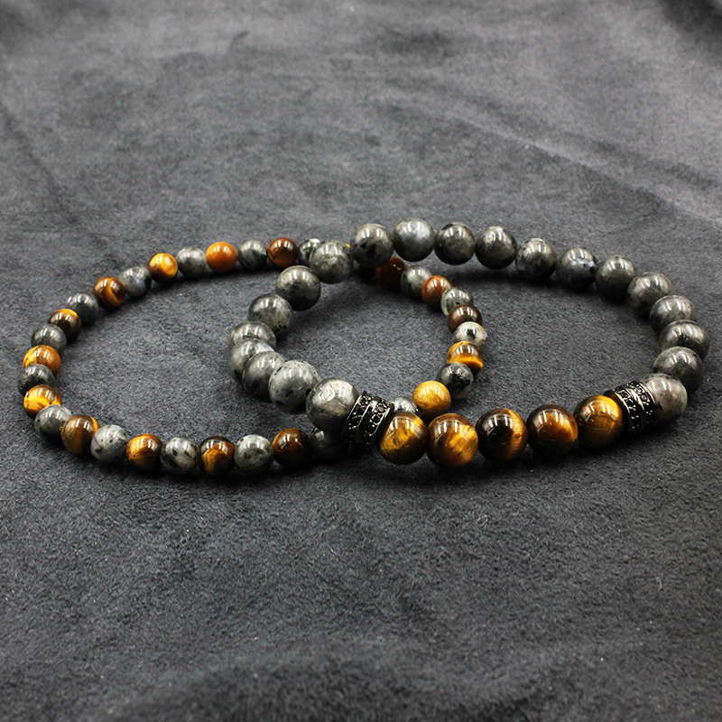 

2pc/set Tiger Eye Stone Beads Bracelet Buddha Charm Bracelets & Bangle Mew Men Labradorite Stone Micro inlay zircon